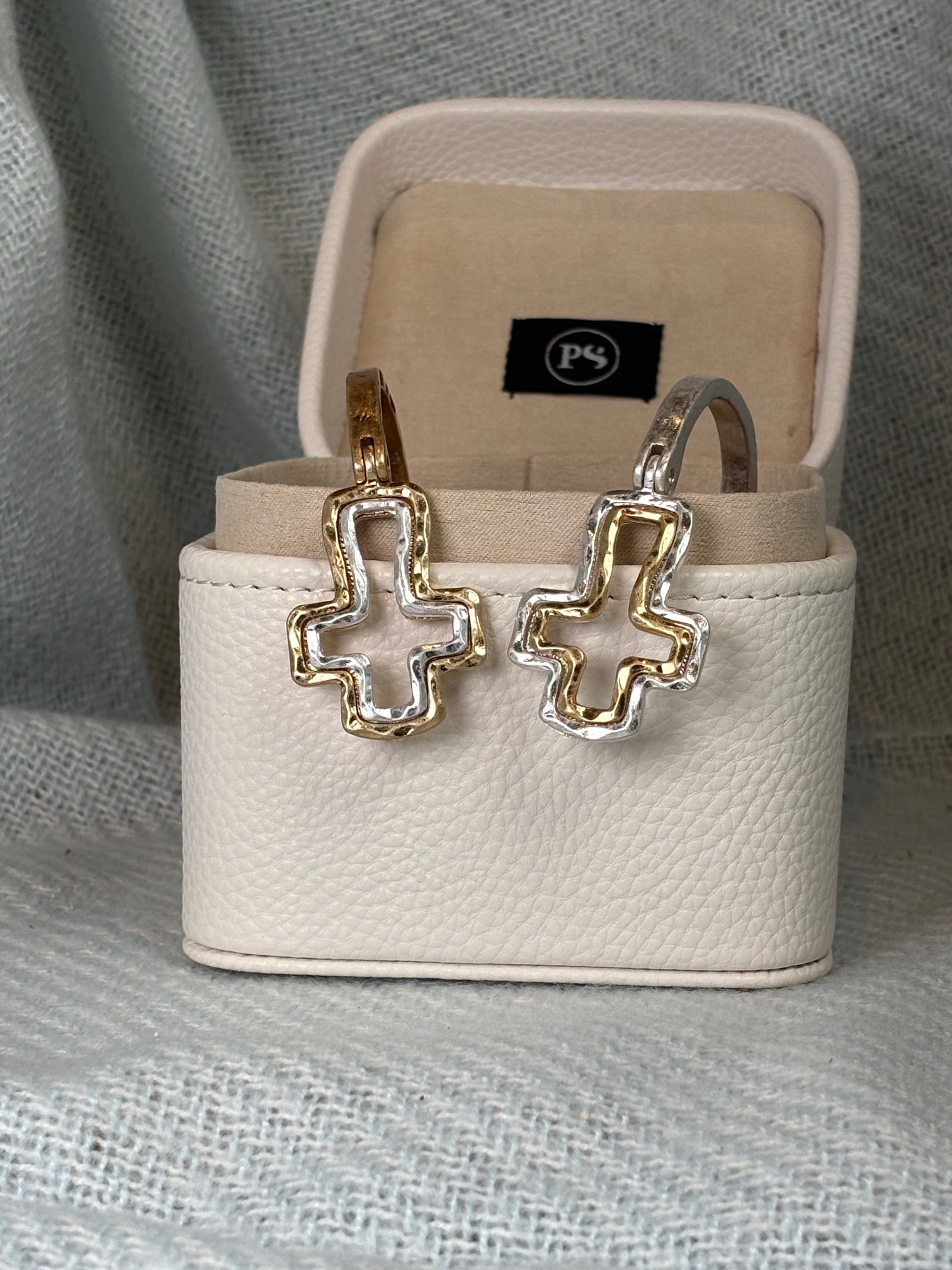 Hammered Silver with inset Gold Cross Bracelet