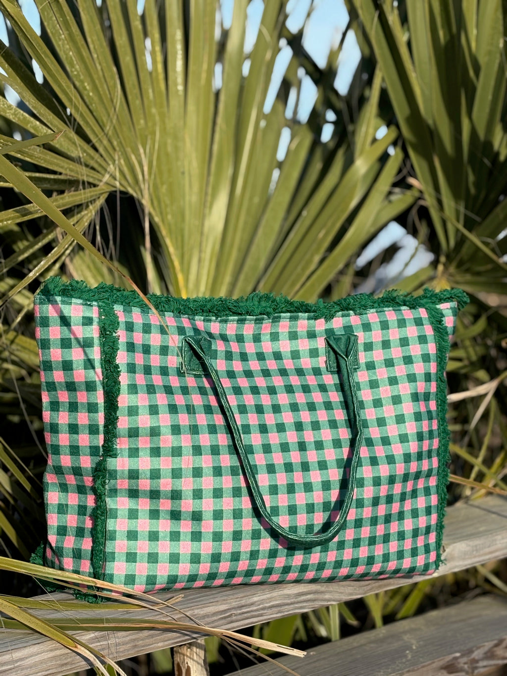 Pink and Green Gingham Tote Bag