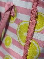 Lemon Pink and White Striped Tote