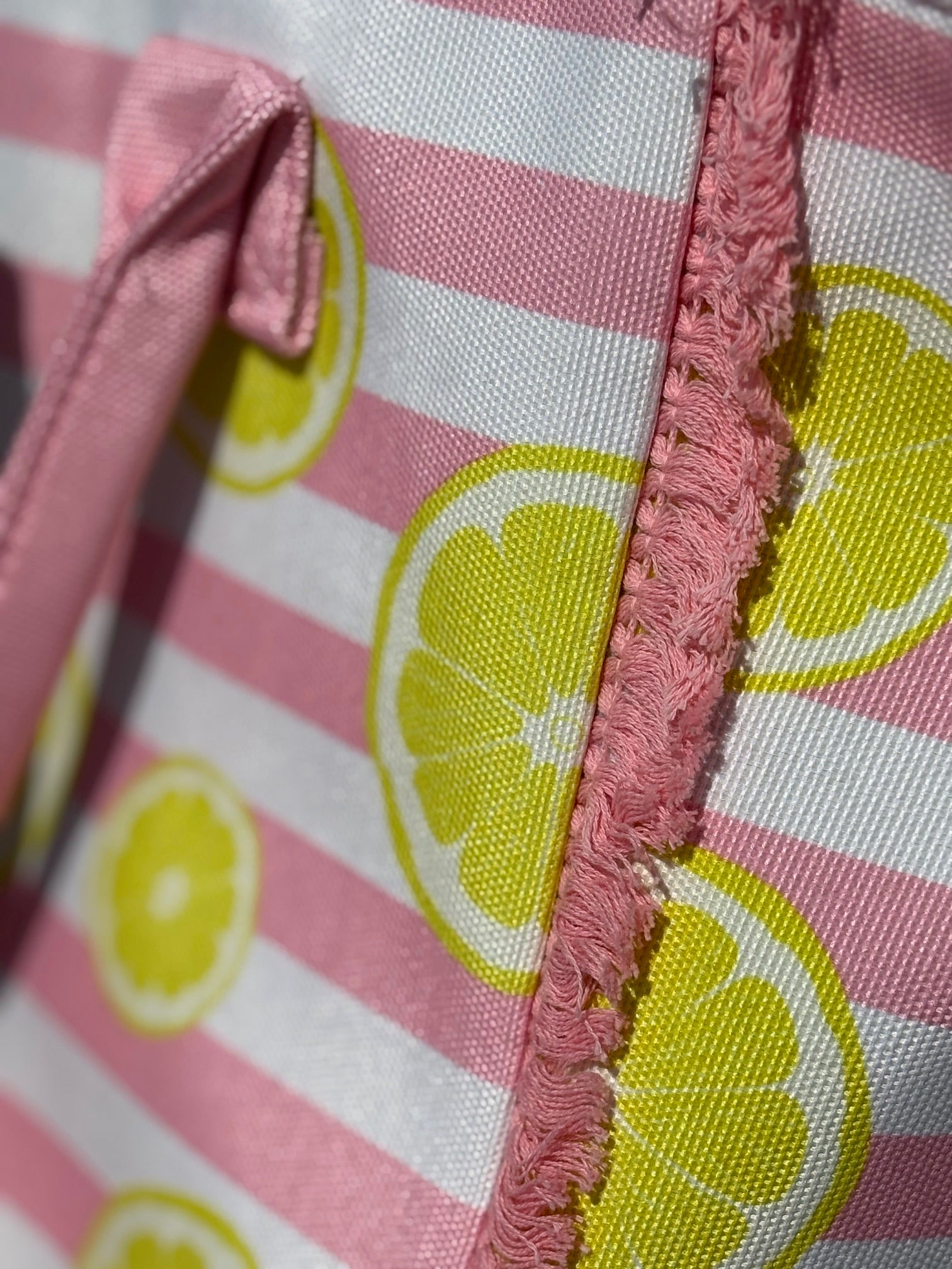 Lemon Pink and White Striped Tote