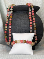 Pink and Brown Semi Precious Stone Necklace with Matching Stretch Bracelet Set