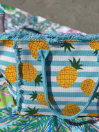 Pineapple Blue and White Striped Tote