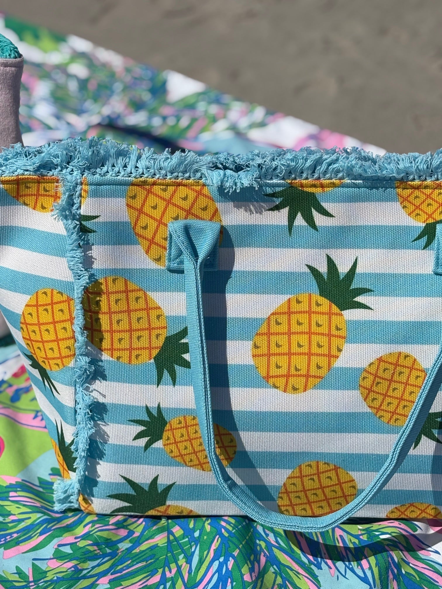 Pineapple Blue and White Striped Tote