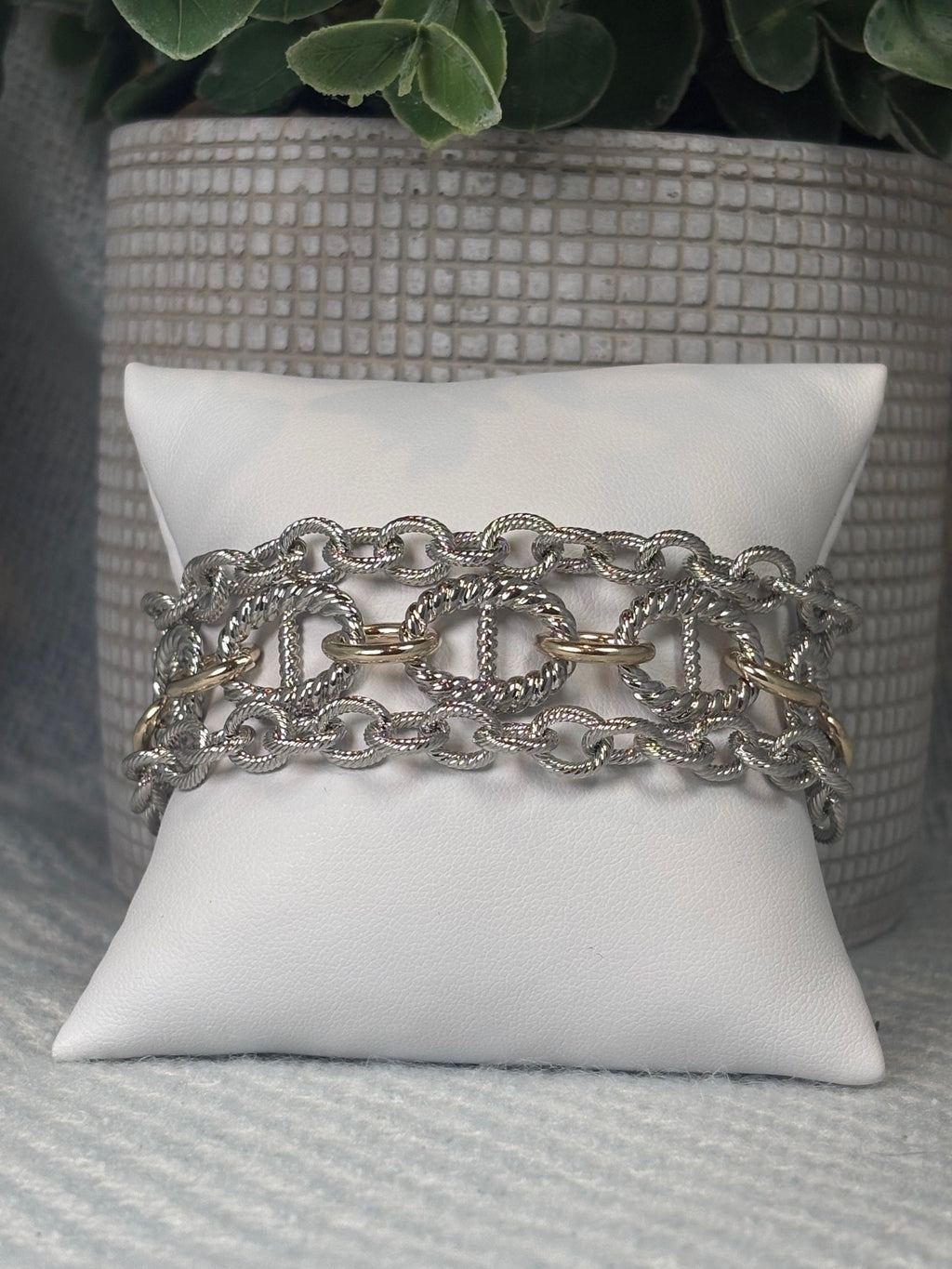 Magnetic Clasp Silver Mariner Link with Silver Accent Links Triple Strand Bracelet