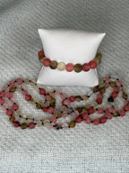Pink and Brown Semi Precious Stone Necklace with Matching Stretch Bracelet Set