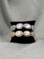 Chunky Flat Pearl and Silver Oval Stretch Bracelet