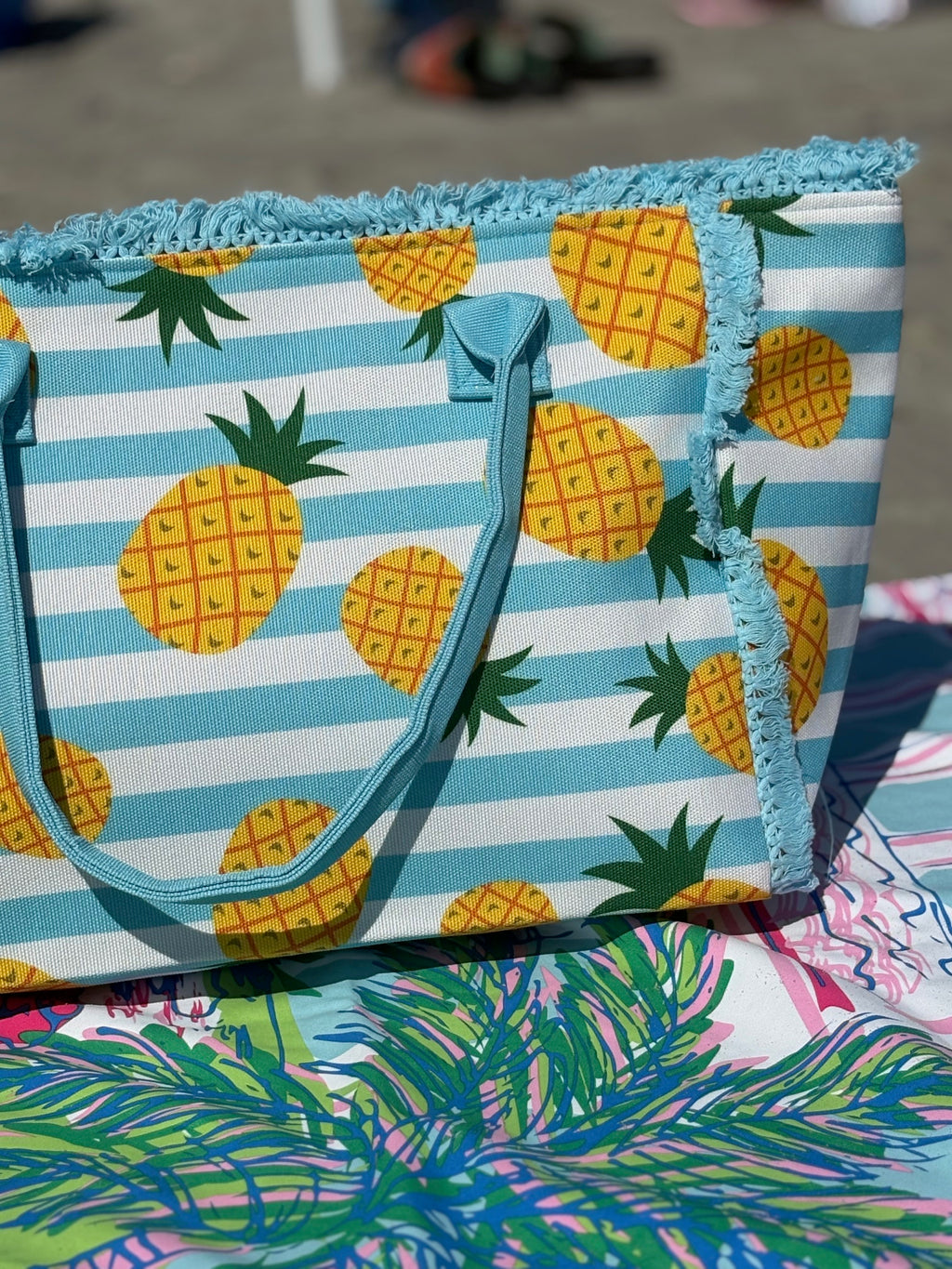 Pineapple Blue and White Striped Tote