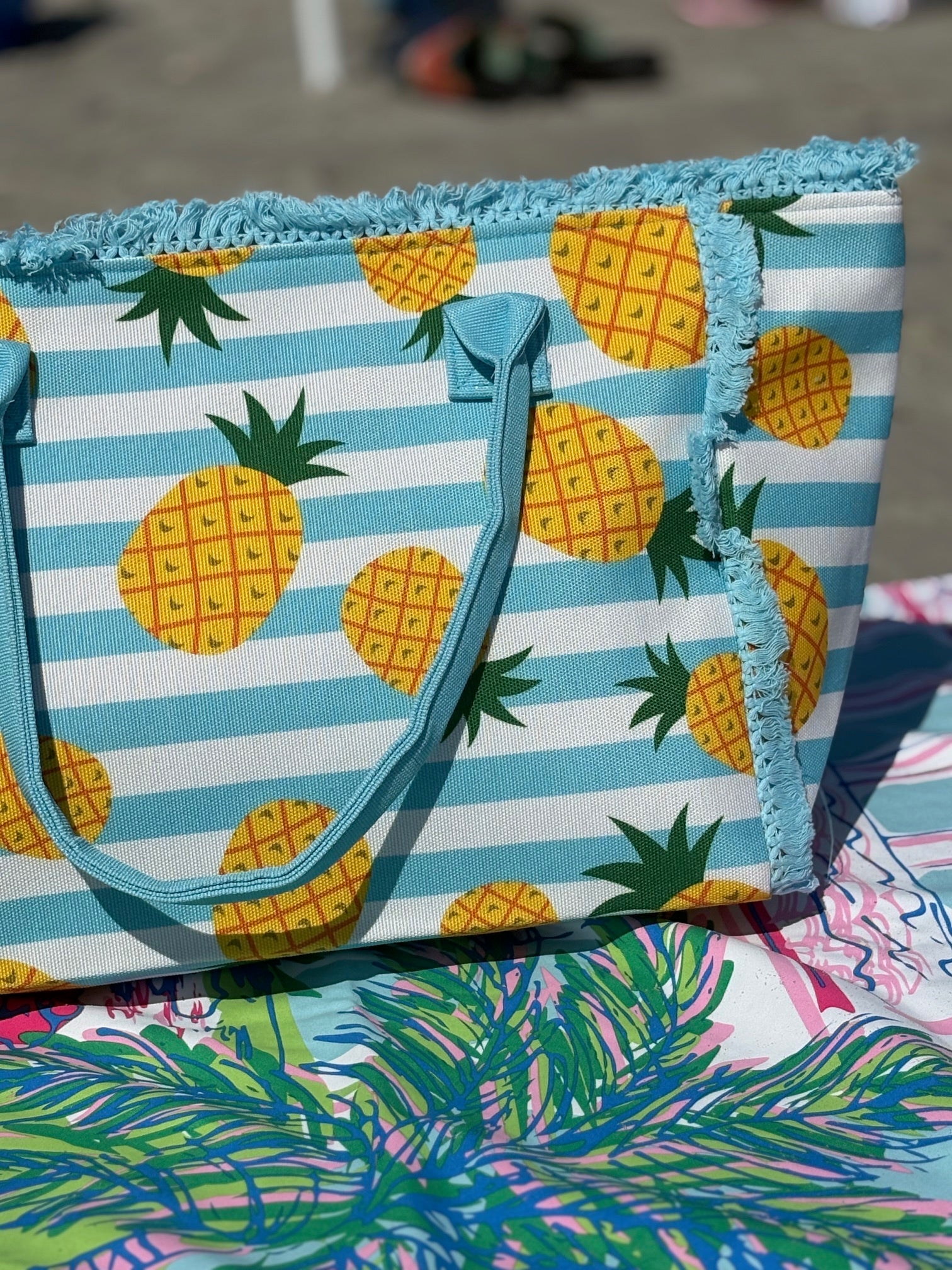 Pineapple Blue and White Striped Tote