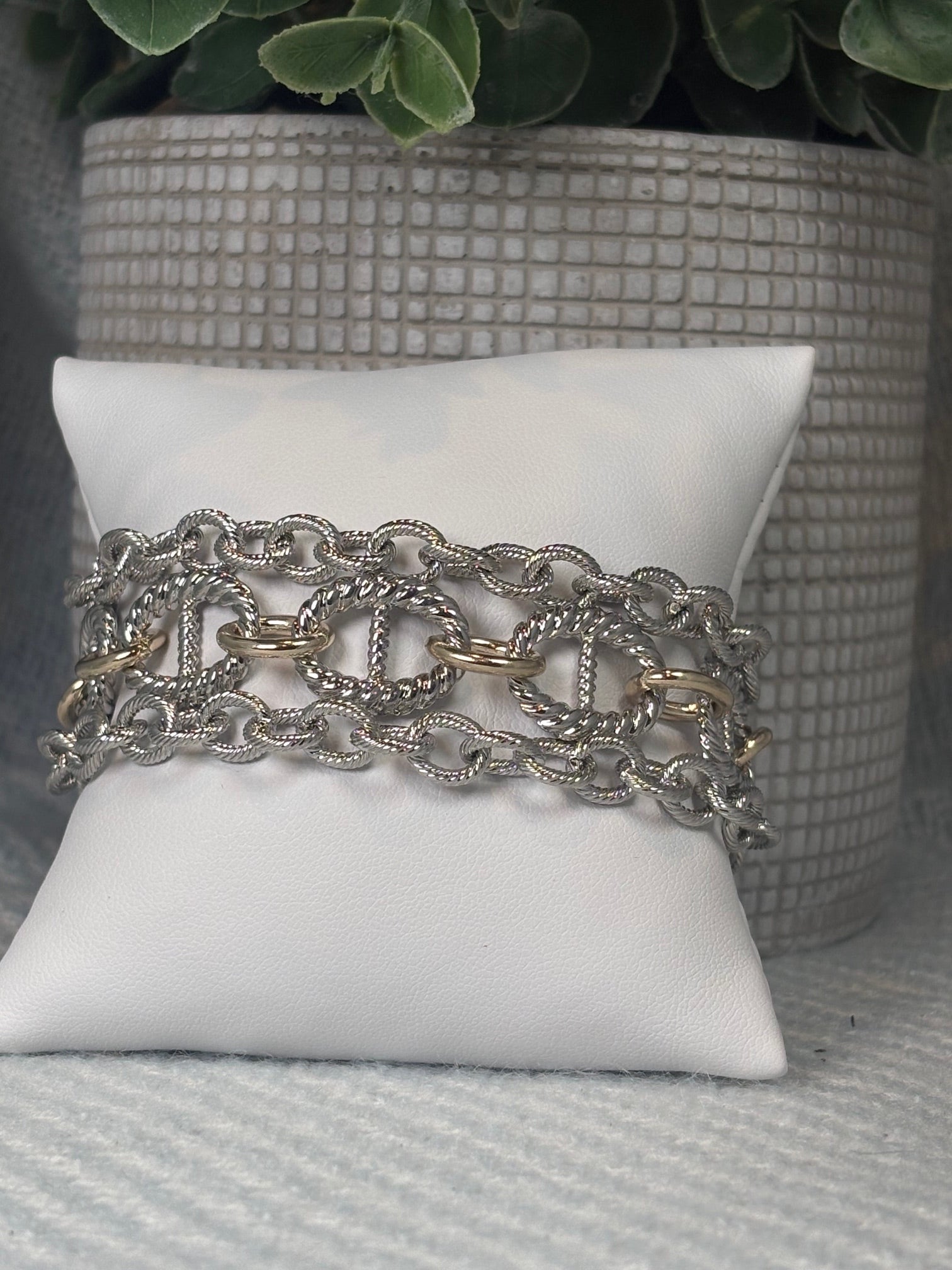 Magnetic Clasp Silver Mariner Link with Silver Accent Links Triple Strand Bracelet