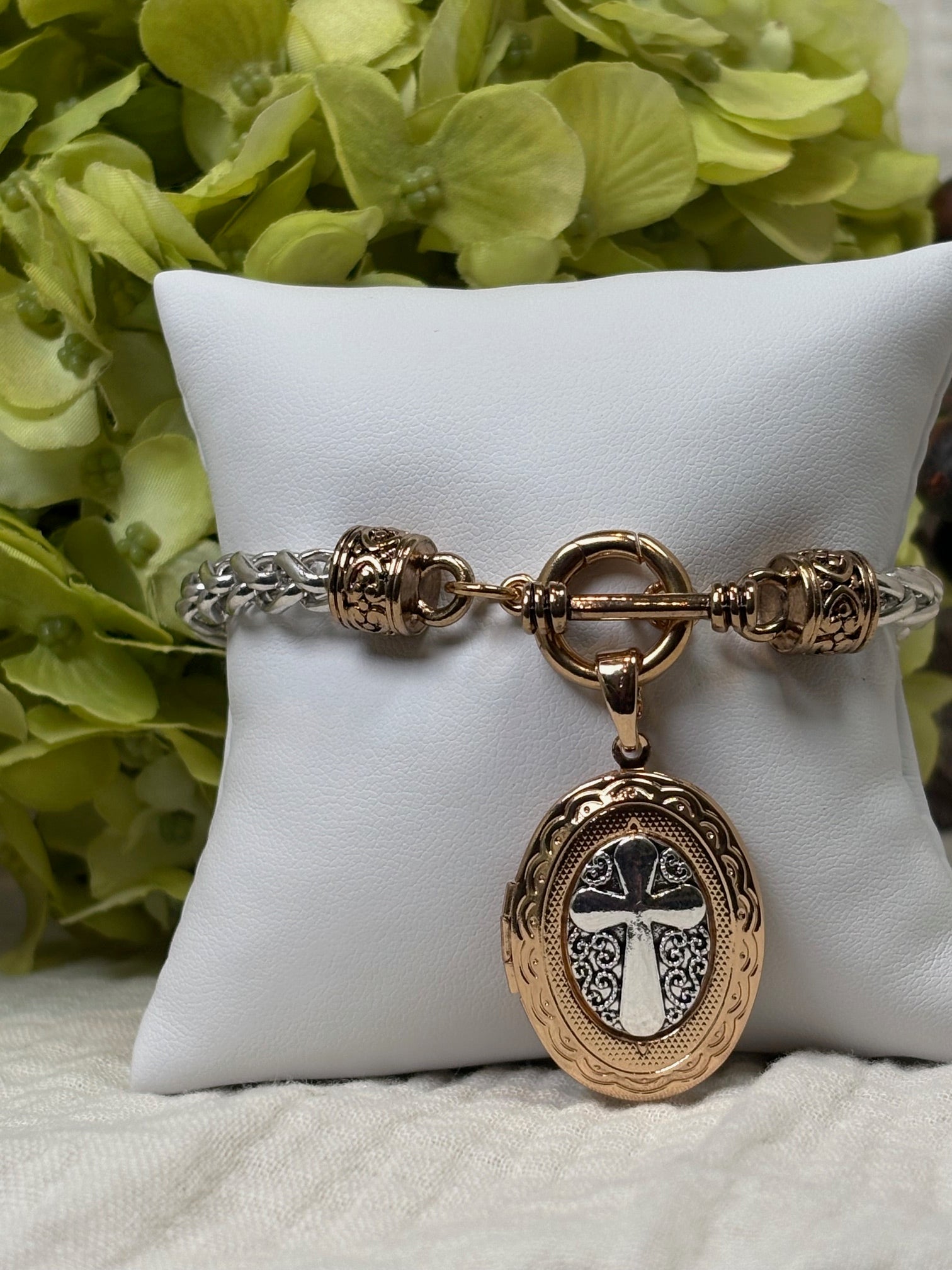 Gold and Silver Cross Locket Bracelet