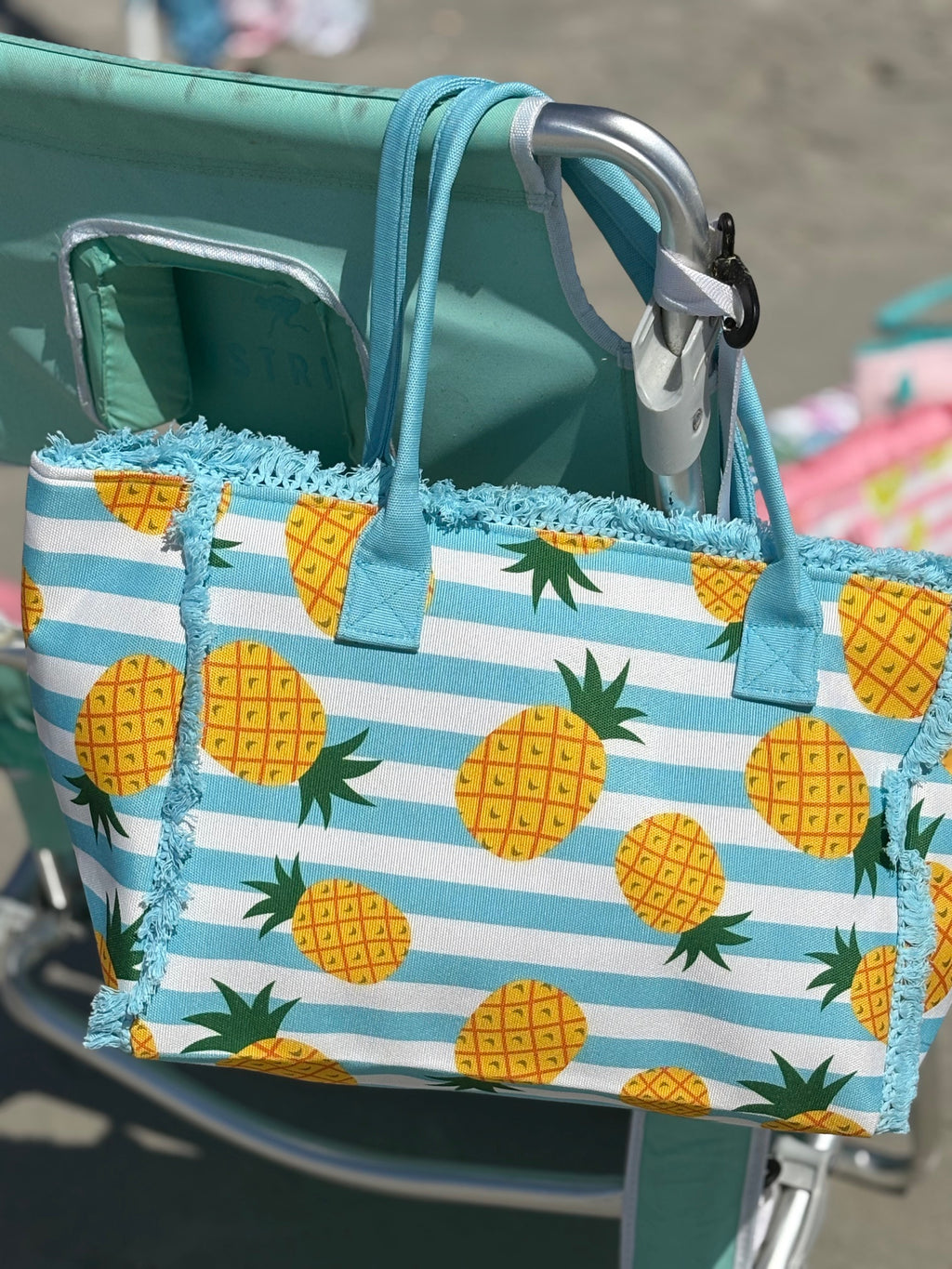 Pineapple Blue and White Striped Tote