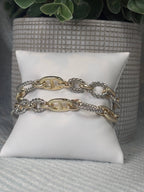 Magnetic Clasp Gold Mariner Link with Silver Accent Links Double Strand Bracelet