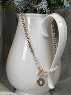 Designer Inspired Medallion with Opal and Pearl Necklace