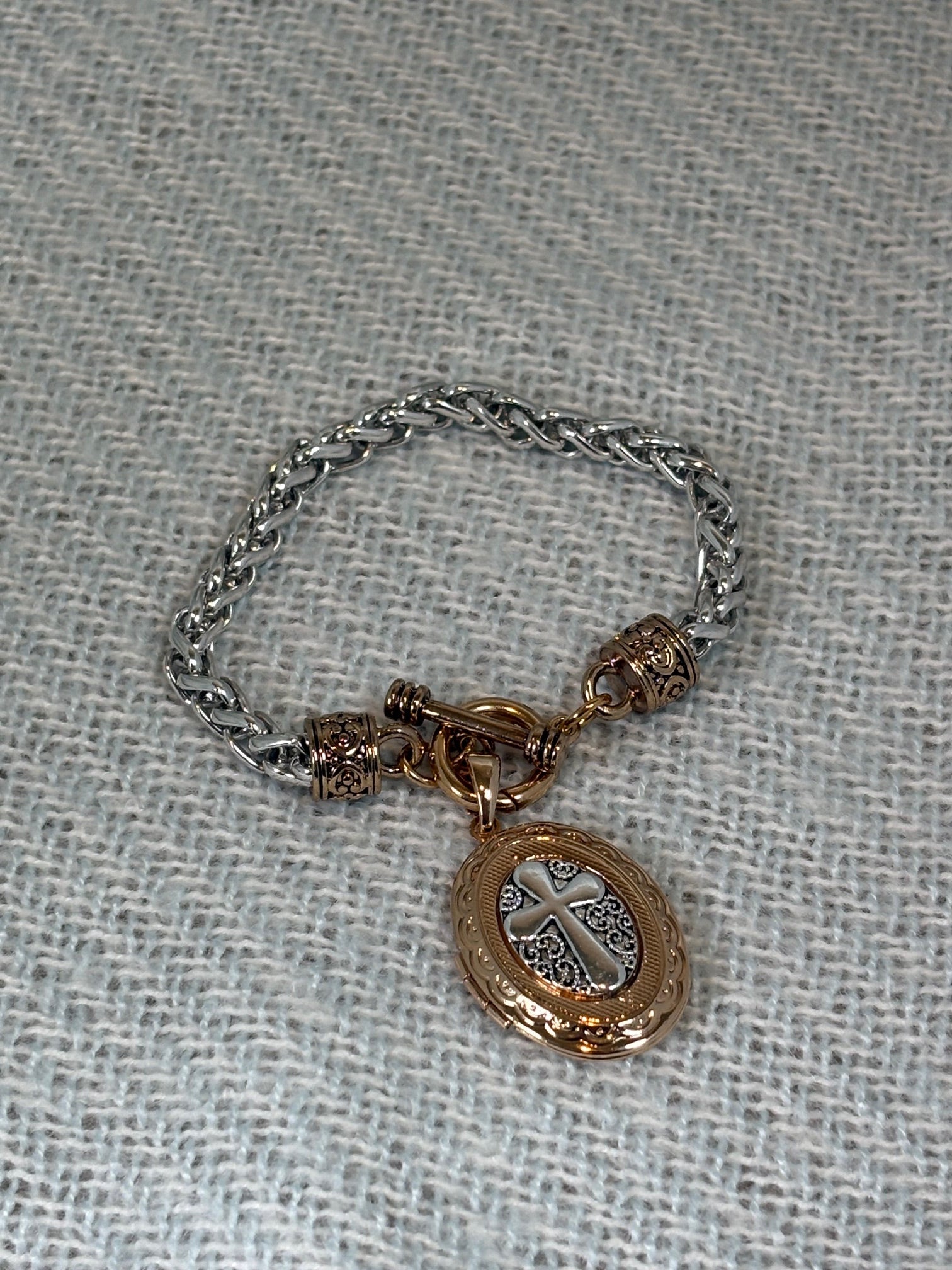 Gold and Silver Cross Locket Bracelet