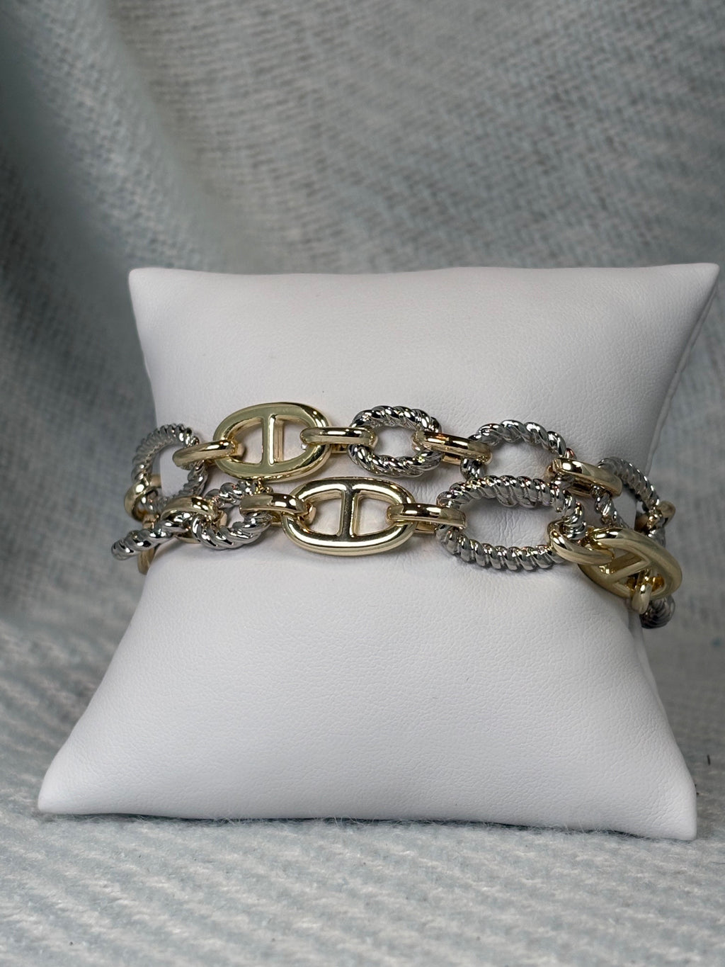 Magnetic Clasp Gold Mariner Link with Silver Accent Links Double Strand Bracelet