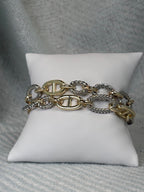 Magnetic Clasp Gold Mariner Link with Silver Accent Links Double Strand Bracelet