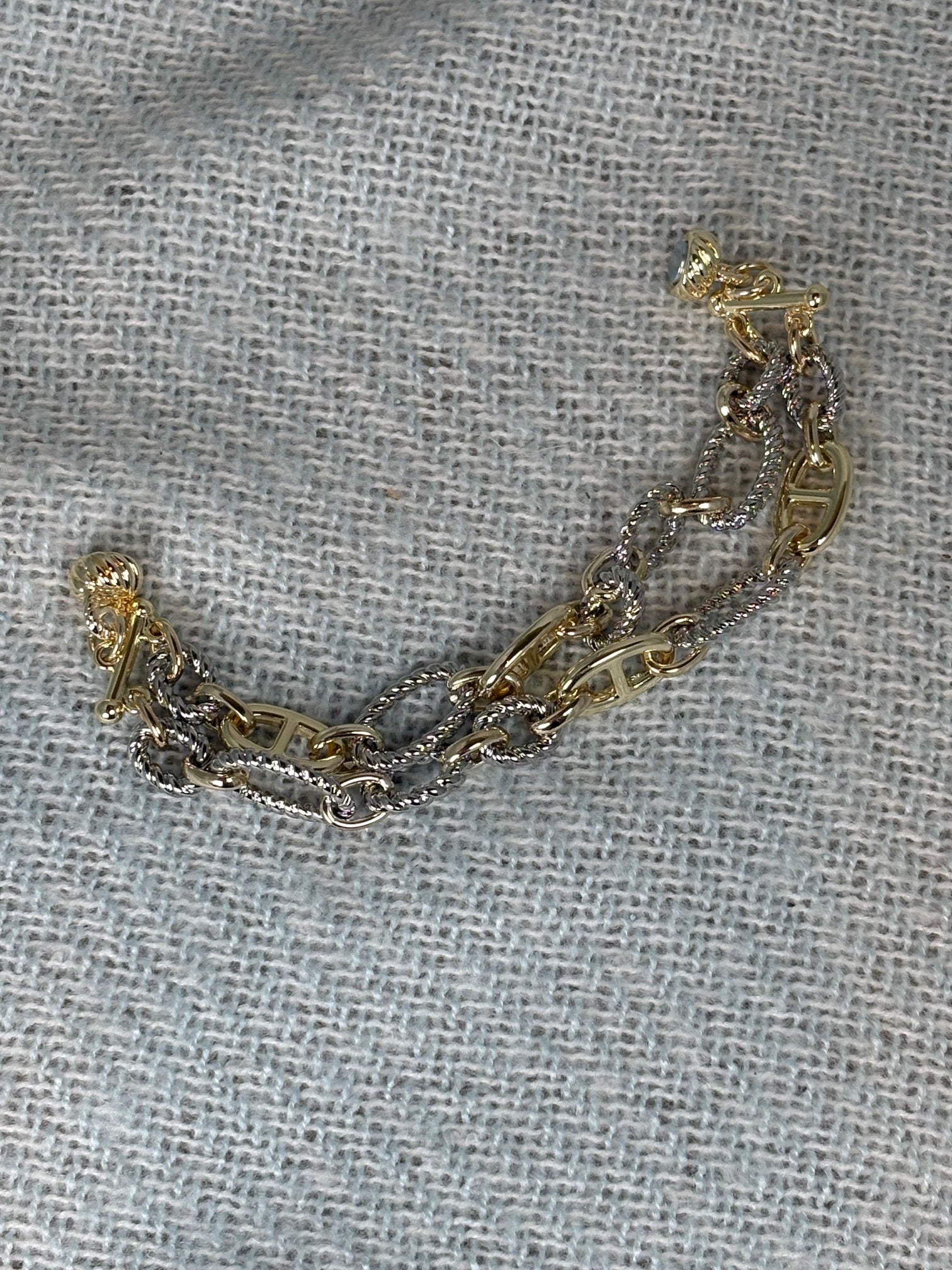 Magnetic Clasp Gold Mariner Link with Silver Accent Links Double Strand Bracelet