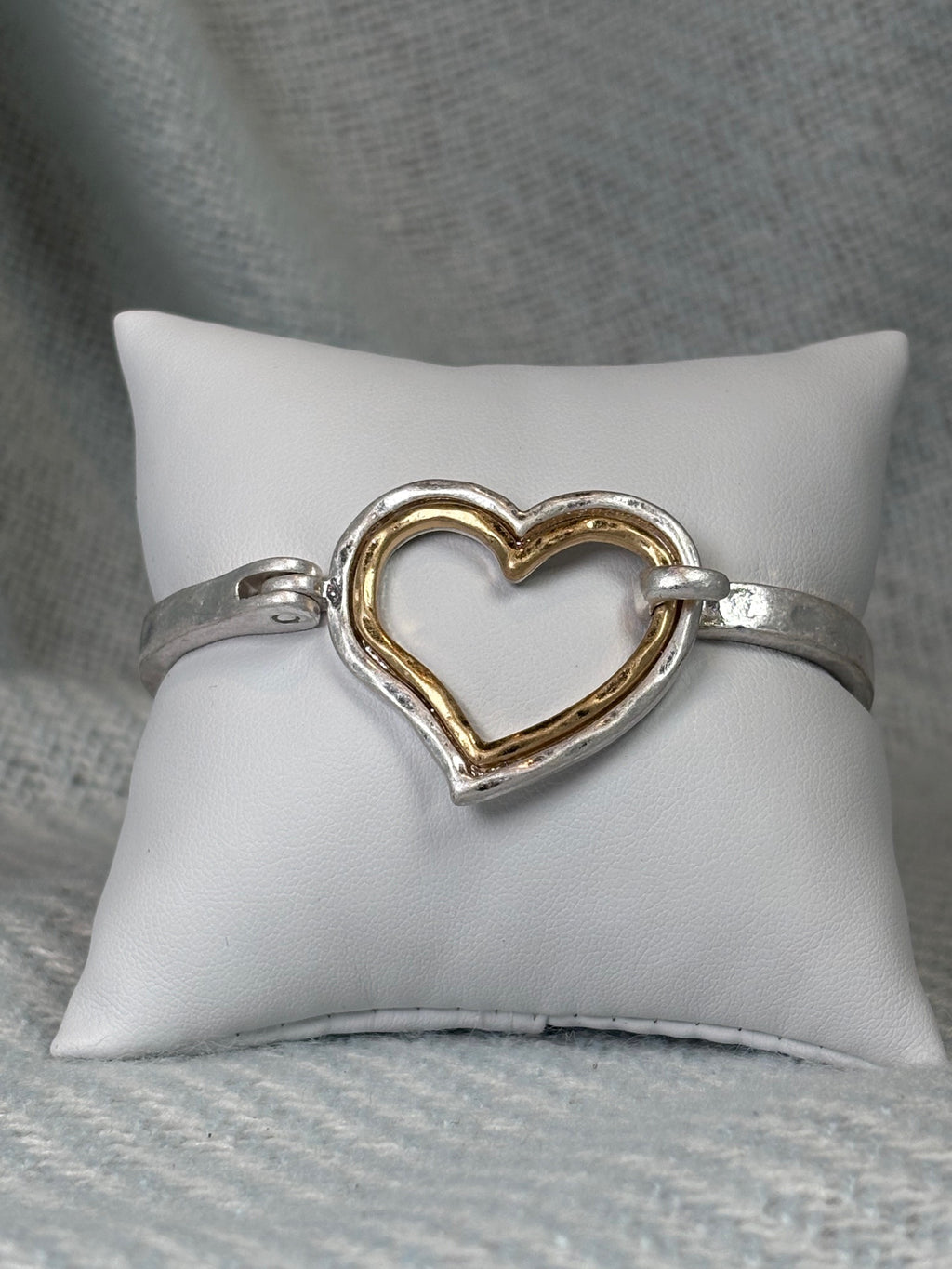 Hammered Silver with Gold hearts bracelet