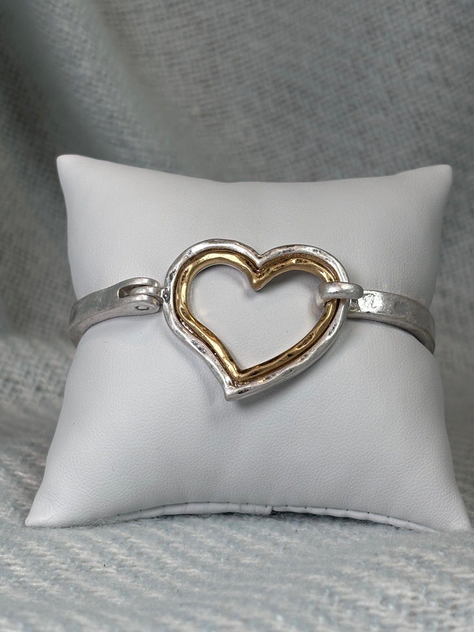 Hammered Silver with Gold hearts bracelet