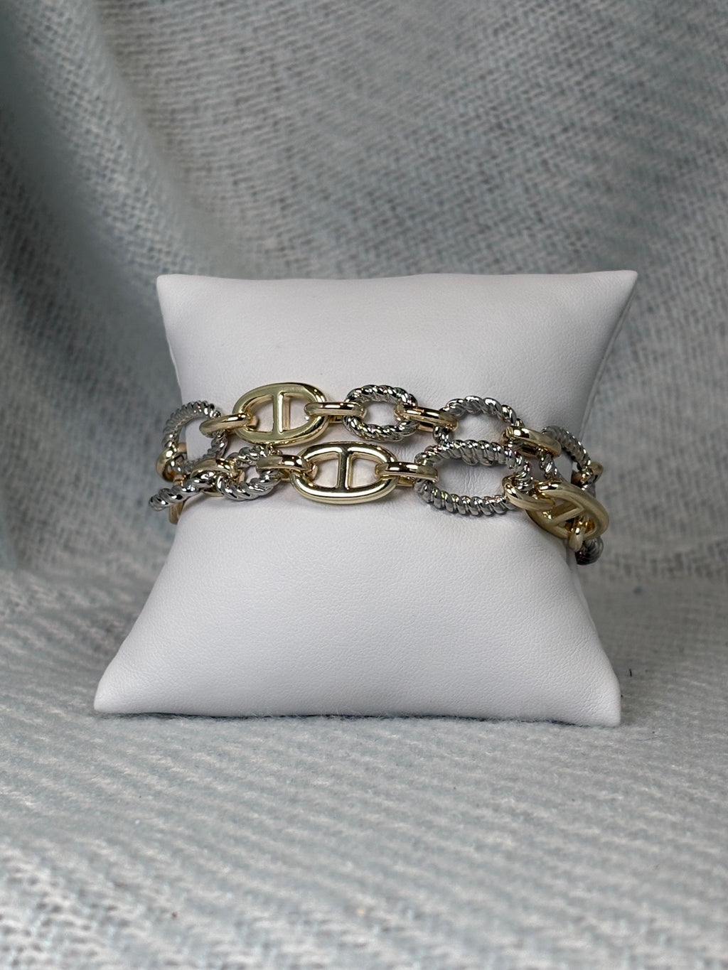 Magnetic Clasp Gold Mariner Link with Silver Accent Links Double Strand Bracelet