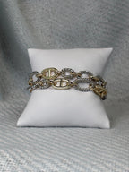 Magnetic Clasp Gold Mariner Link with Silver Accent Links Double Strand Bracelet