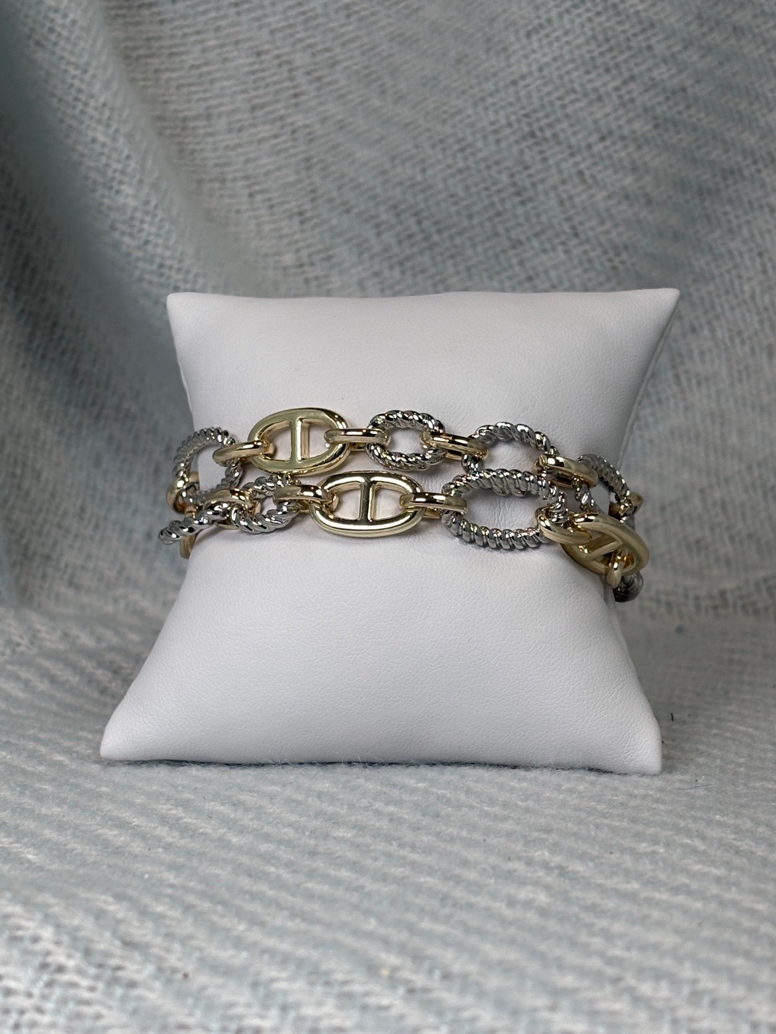 Magnetic Clasp Gold Mariner Link with Silver Accent Links Double Strand Bracelet