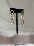 Brushed Gold and Silver Tri-Oval Dangle Earrings