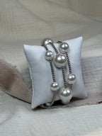 Chunky pearl and silver bead stretch bracelet set