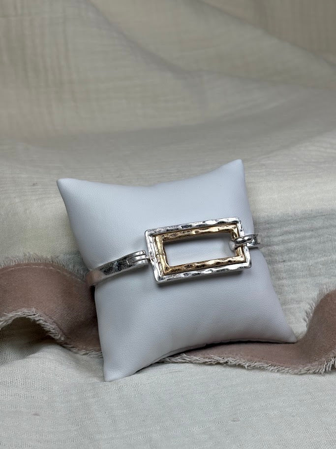 Hammered Silver with Gold Rectangle Bracelet