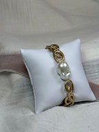 Gold Link Chain Stretchy Bracelet with Pearl