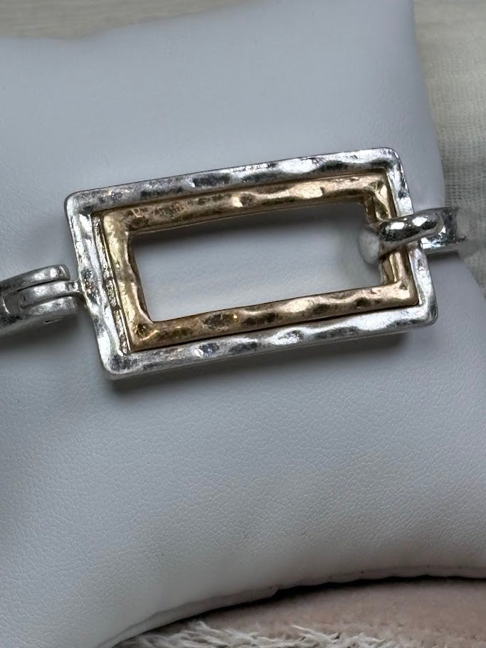Hammered Silver with Gold Rectangle Bracelet